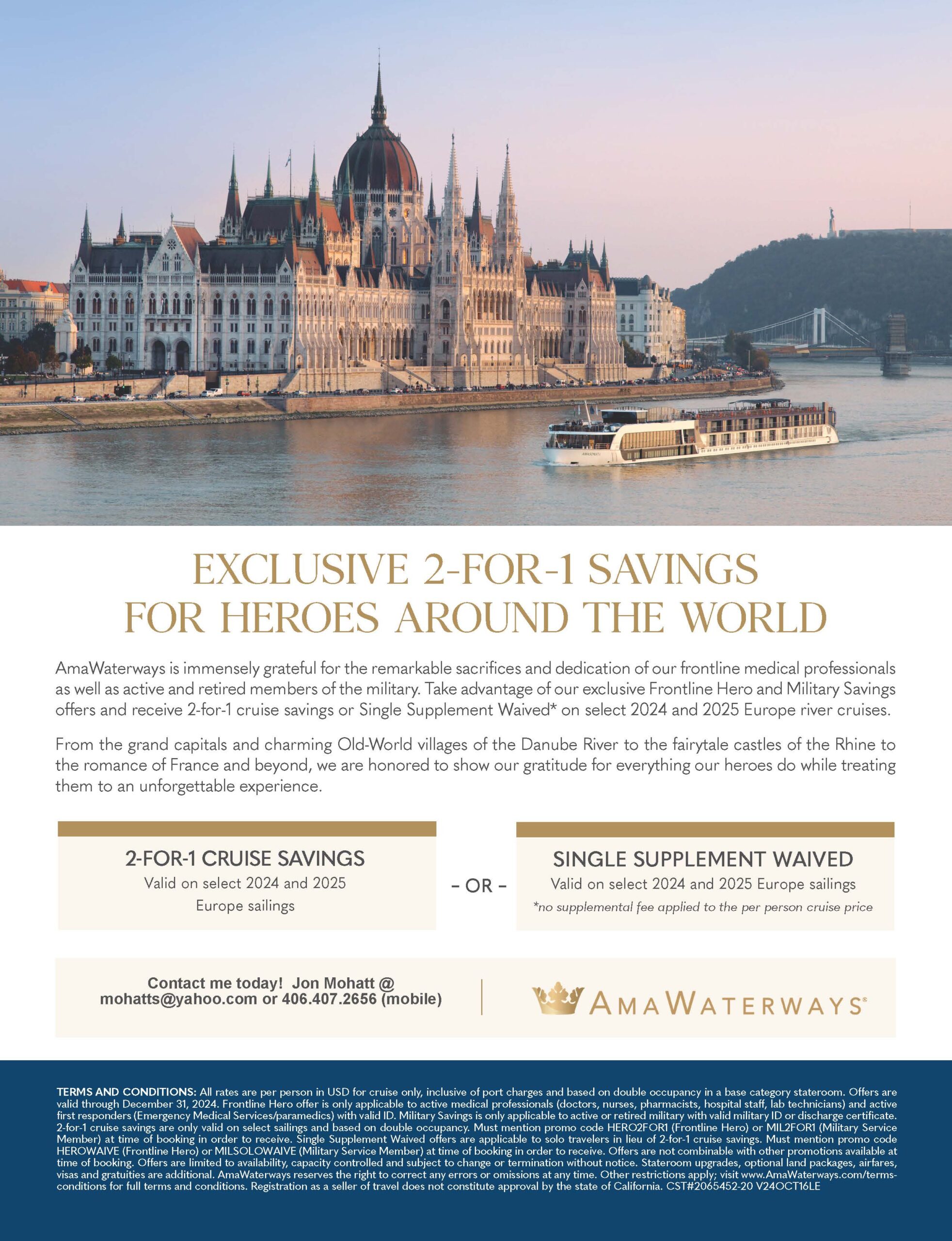 AmaWaterways – 2 for 1 Savings on River Cruises for Heroes